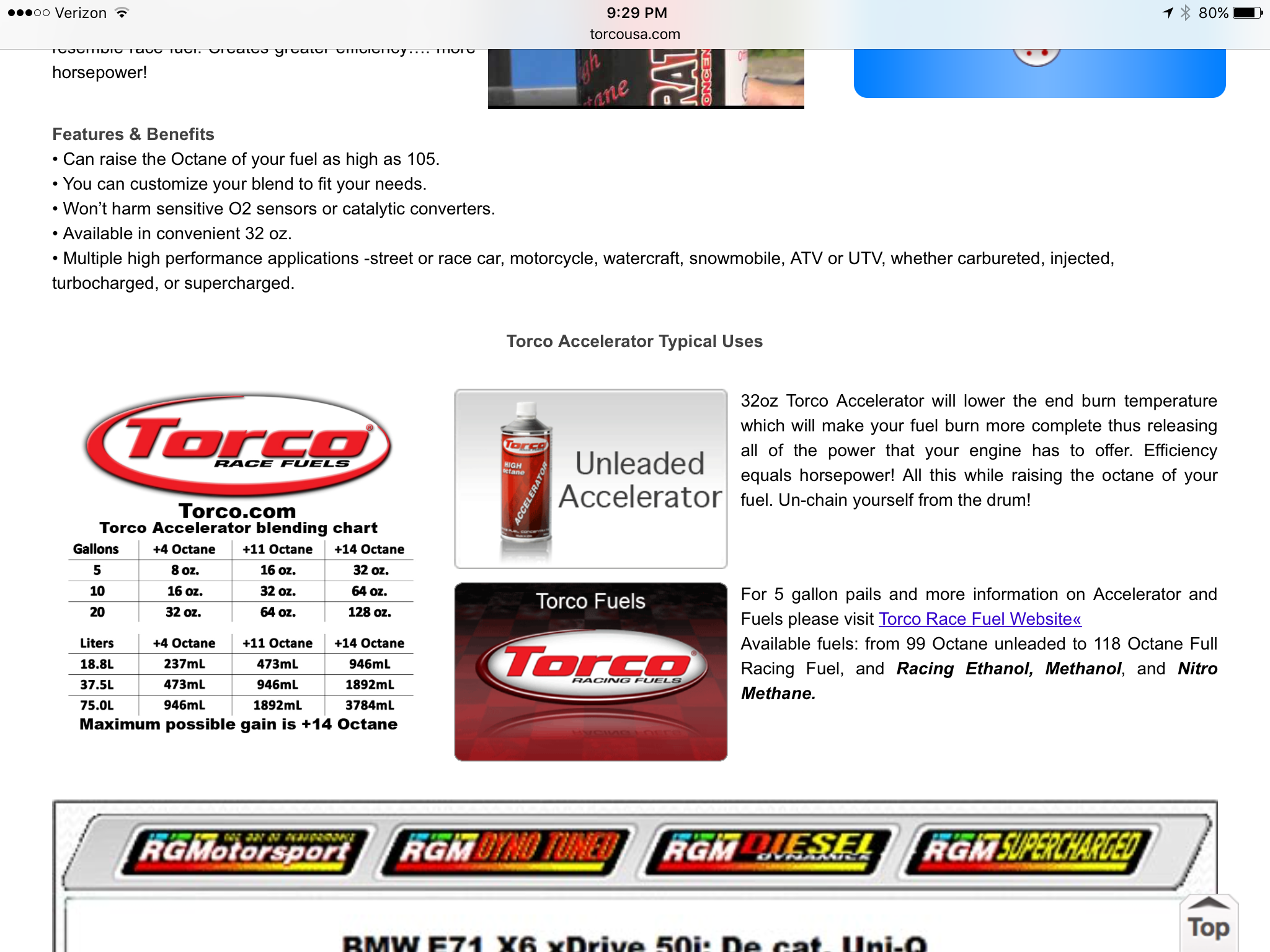 Torco Fuel Accelerator Chart